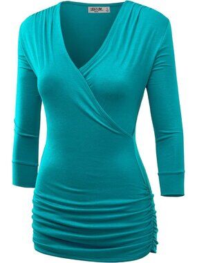 Women's T Shirts Jade V Neck 3/4 Sleeve Cross Front Casual Dress Summer Comfort